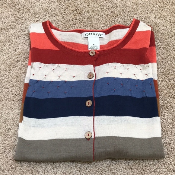 ORVIS size S striped silk blend button up cardigan - Picture 8 of 8